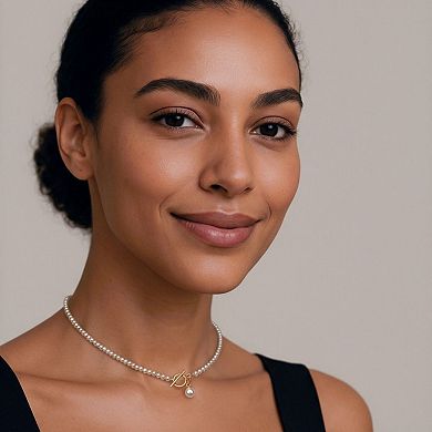 Women's Pearl Beaded Necklace with Front Toggle Clasp and Drop Pearl Pendant