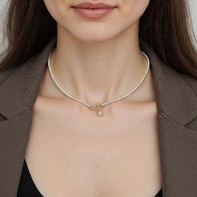 Women's Pearl Beaded Necklace with Front Toggle Clasp and Drop Pearl Pendant