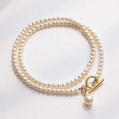 Women's Pearl Beaded Necklace with Front Toggle Clasp and Drop Pearl Pendant