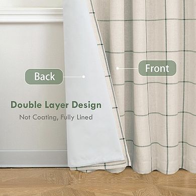 DriftAway 100% Blackout Windowpane Plaid Linen Curtains Yarn Dyed Woven Lined Farmhouse Drapes