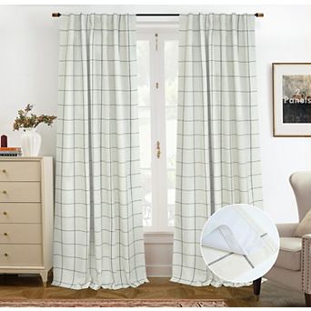 DriftAway 100% Blackout Windowpane Plaid Linen Curtains Yarn Dyed Woven Lined Farmhouse Drapes