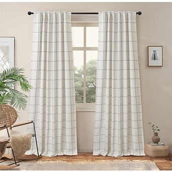 DriftAway 100% Blackout Windowpane Plaid Linen Curtains Yarn Dyed Woven Lined Farmhouse Drapes