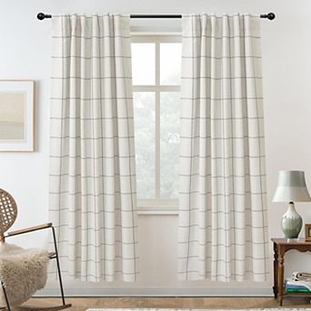 DriftAway 100% Blackout Windowpane Plaid Linen Curtains Yarn Dyed Woven Lined Farmhouse Drapes