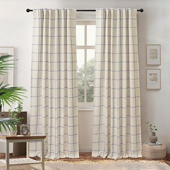 DriftAway 100% Blackout Windowpane Plaid Linen Curtains Yarn Dyed Woven Lined Farmhouse Drapes