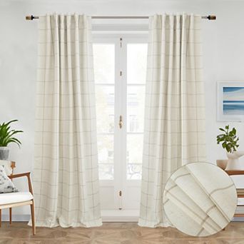 DriftAway 100% Blackout Windowpane Plaid Linen Curtains Yarn Dyed Woven Lined Farmhouse Drapes