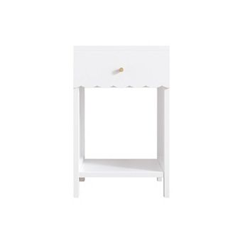 Modern White Nightstand with Storage Drawer & Shelf Scalloped Edge for Bedroom Kids Room