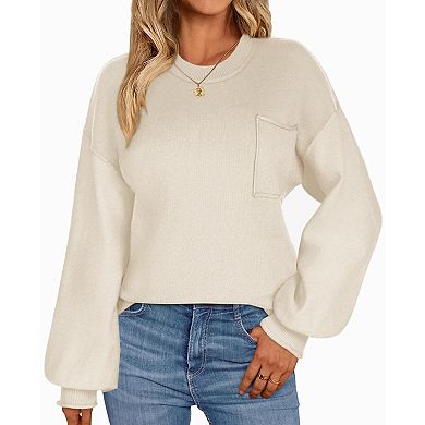 Zeagoo Women's Oversized Lantern Long Sleeve Knitted Pullover, Trendy Fall Sweater Tops