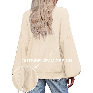 Zeagoo Women's Oversized Lantern Long Sleeve Knitted Pullover, Trendy Fall Sweater Tops