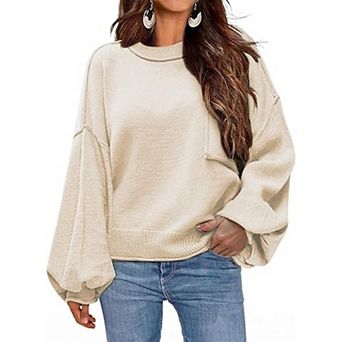 Zeagoo Women's Oversized Lantern Long Sleeve Knitted Pullover, Trendy Fall Sweater Tops