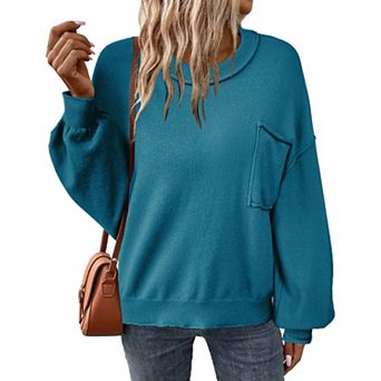 Zeagoo Women's Oversized Lantern Long Sleeve Knitted Pullover, Trendy Fall Sweater Tops