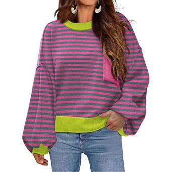 Zeagoo Women's Oversized Lantern Long Sleeve Knitted Pullover, Trendy Fall Sweater Tops