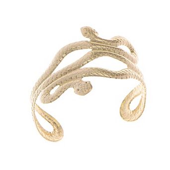 Gold Silver Metal Tone Asian Carved Double Twin Dancing Snakes Serpents Bangle Bracelet