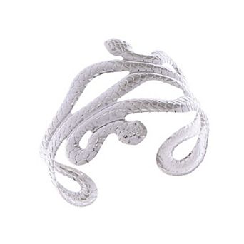 Gold Silver Metal Tone Asian Carved Double Twin Dancing Snakes Serpents Bangle Bracelet