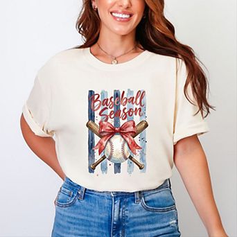 Baseball Season Watercolor Stripes - Women's Garment Dyed Graphic T-Shirt