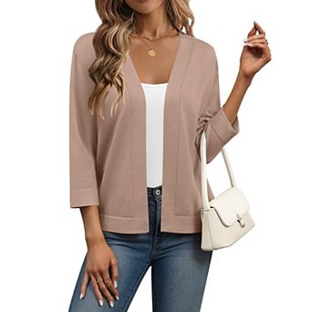 Zeagoo Women' 3/4 Sleeve Open Front Cropped Knit Cardigan Sweater Casual Bolero Shrugs for Dresses