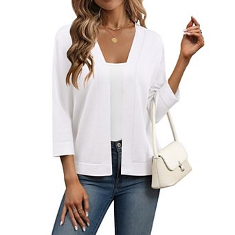 Zeagoo Women' 3/4 Sleeve Open Front Cropped Knit Cardigan Sweater Casual Bolero Shrugs for Dresses
