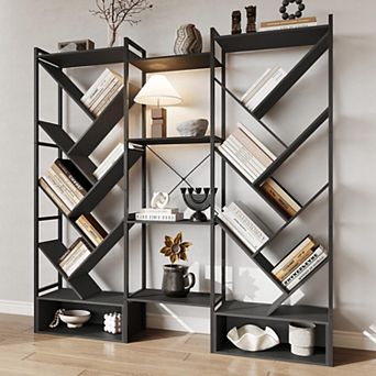 Triple 6 tier Bookshelf, Large Bookcase with 24 Open Display Shelves, Tree-Style Storage Shelf