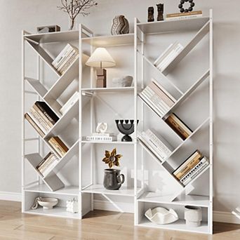 Triple 6 tier Bookshelf, Large Bookcase with 24 Open Display Shelves, Tree-Style Storage Shelf