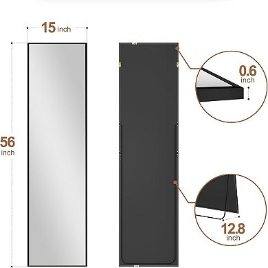 KSIZUIS 56" Black Full Length Mirror with Stand - Wall or Floor Standing for Bedroom & Bathroom