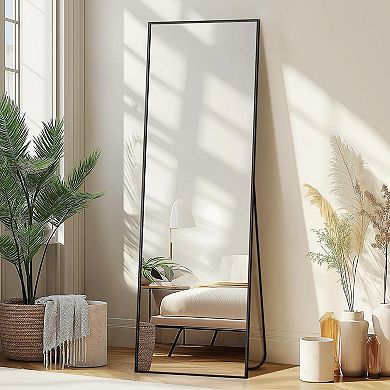 KSIZUIS 56" Black Full Length Mirror with Stand - Wall or Floor Standing for Bedroom & Bathroom