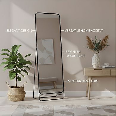 KSIZUIS 56" Black Full Length Mirror with Stand - Wall or Floor Standing for Bedroom & Bathroom