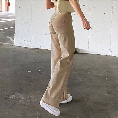 Women's High Waist Jeans Casual Denim Pants Button Zip Closure Pockets Trousers