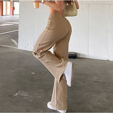 Women's High Waist Jeans Casual Denim Pants Button Zip Closure Pockets Trousers