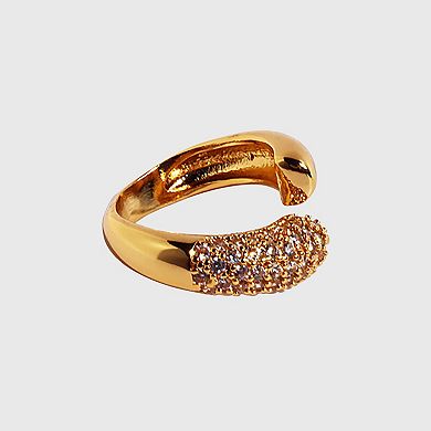 Women's Open Cuff Ring with Crystal Accents - Adjustable Luxury for Daily & Special Occasions