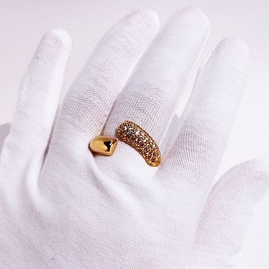 Women's Open Cuff Ring with Crystal Accents - Adjustable Luxury for Daily & Special Occasions