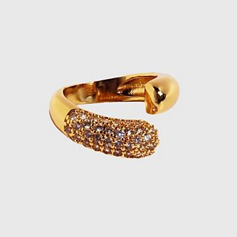 Women's Open Cuff Ring with Crystal Accents - Adjustable Luxury for Daily & Special Occasions