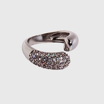 Women's Open Cuff Ring with Crystal Accents - Adjustable Luxury for Daily & Special Occasions