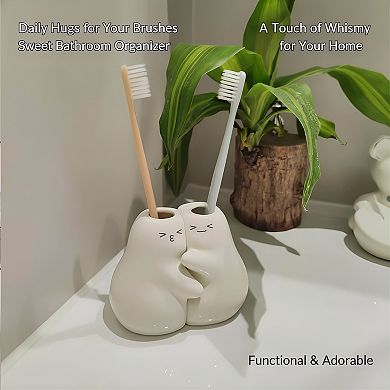 KSIZUIS 2-Pack Cute Ceramic Toothbrush Holders for Bathroom Countertop & Office Desk Decor