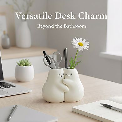 KSIZUIS 2-Pack Cute Ceramic Toothbrush Holders for Bathroom Countertop & Office Desk Decor