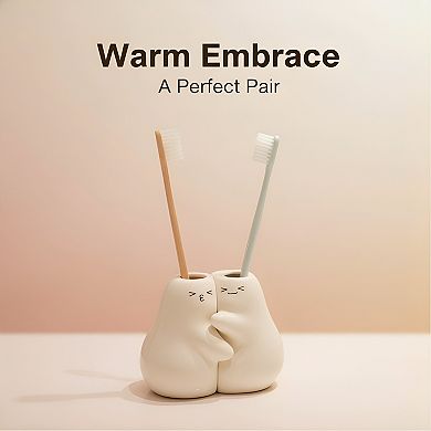 KSIZUIS 2-Pack Cute Ceramic Toothbrush Holders for Bathroom Countertop & Office Desk Decor