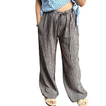 Women Striped High Waisted Wide Leg Trendy Beach Elastic Waist Casual Flowy Pants