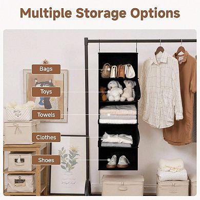 Canvas Hanging Closet Organizer with 2 Side Pockets for Clothes and Accessories