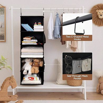 Canvas Hanging Closet Organizer with 2 Side Pockets for Clothes and Accessories