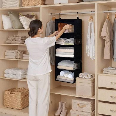 Canvas Hanging Closet Organizer with 2 Side Pockets for Clothes and Accessories