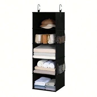 Canvas Hanging Closet Organizer with 2 Side Pockets for Clothes and Accessories