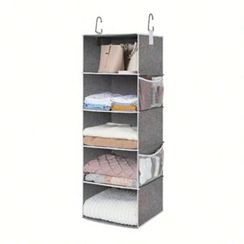 Canvas Hanging Closet Organizer with 2 Side Pockets for Clothes and Accessories