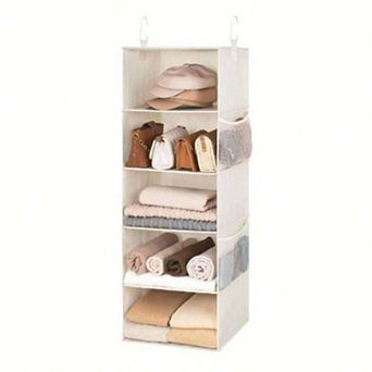 Canvas Hanging Closet Organizer with 2 Side Pockets for Clothes and Accessories