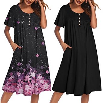 Ekouaer Two Pack House Dresses for Women Short Sleeve Moomoo Nightgown Mumu Dress Lounge Dress