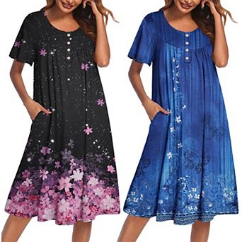 Ekouaer Two Pack House Dresses for Women Short Sleeve Moomoo Nightgown Mumu Dress Lounge Dress