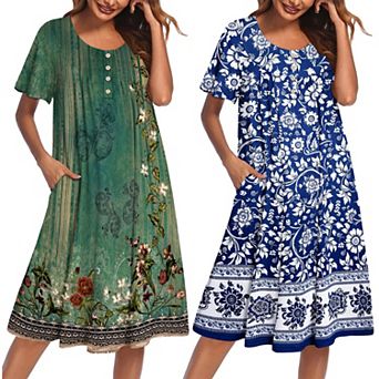 Ekouaer Two Pack House Dresses for Women Short Sleeve Moomoo Nightgown Mumu Dress Lounge Dress