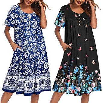 Ekouaer Two Pack House Dresses for Women Short Sleeve Moomoo Nightgown Mumu Dress Lounge Dress