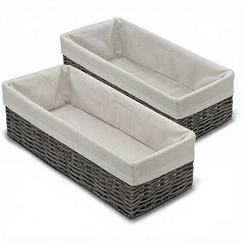 KSIZUIS Wicker Storage Basket 2-Pack with Fabric Liner, Grey Bathroom & Closet Organizer Bins