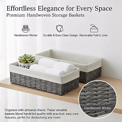 KSIZUIS Wicker Storage Basket 2-Pack with Fabric Liner, Grey Bathroom & Closet Organizer Bins