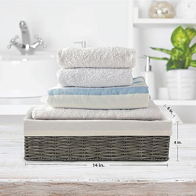 KSIZUIS Wicker Storage Basket 2-Pack with Fabric Liner, Grey Bathroom & Closet Organizer Bins