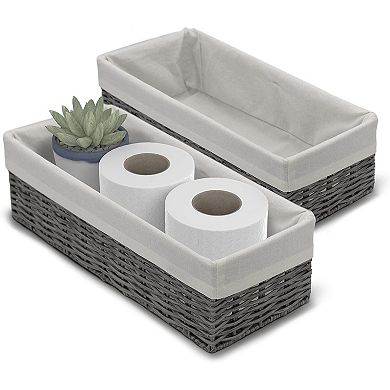 KSIZUIS Wicker Storage Basket 2-Pack with Fabric Liner, Grey Bathroom & Closet Organizer Bins