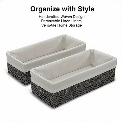 KSIZUIS Wicker Storage Basket 2-Pack with Fabric Liner, Grey Bathroom & Closet Organizer Bins